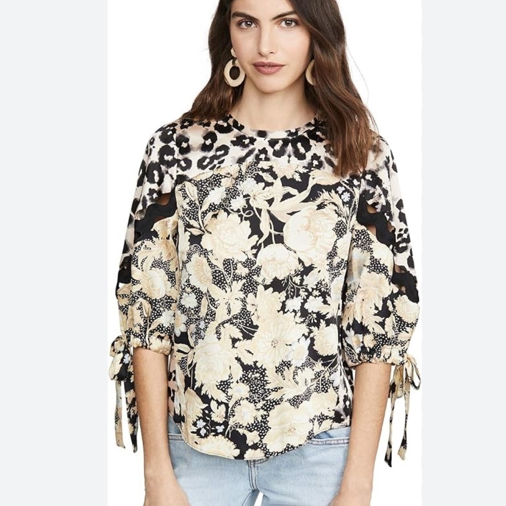Rebecca Taylor Gold Leaf Leopard Print Silk Blouse